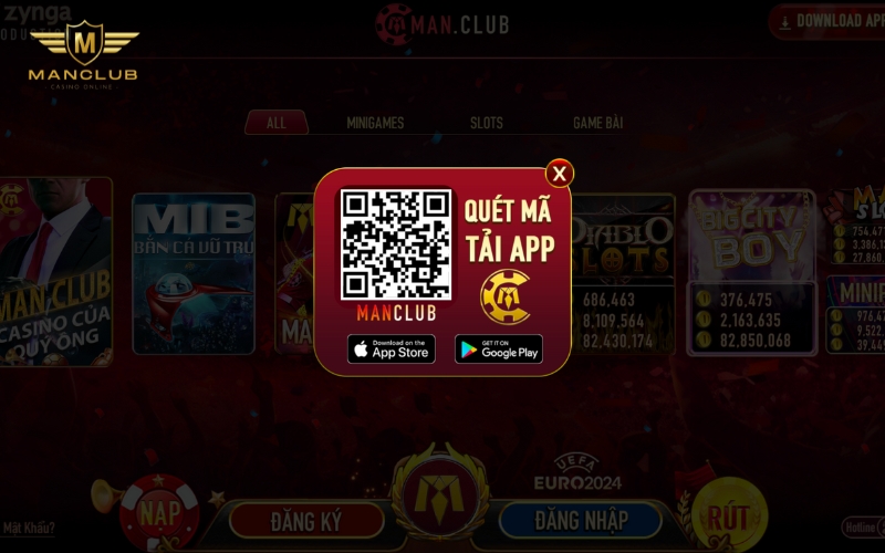 Quét mã để tải app Manclub
